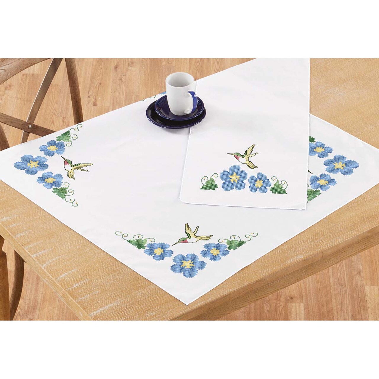 Herrschners Hummingbird Harmony Topper & Runner Stamped Cross-Stitch